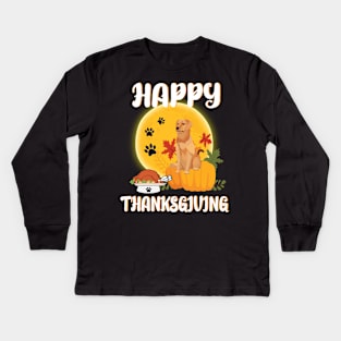 Labrador Retriever Seeing Turkey Dish Happy Halloween Thanksgiving Merry Christmas Day Kids Long Sleeve T-Shirt